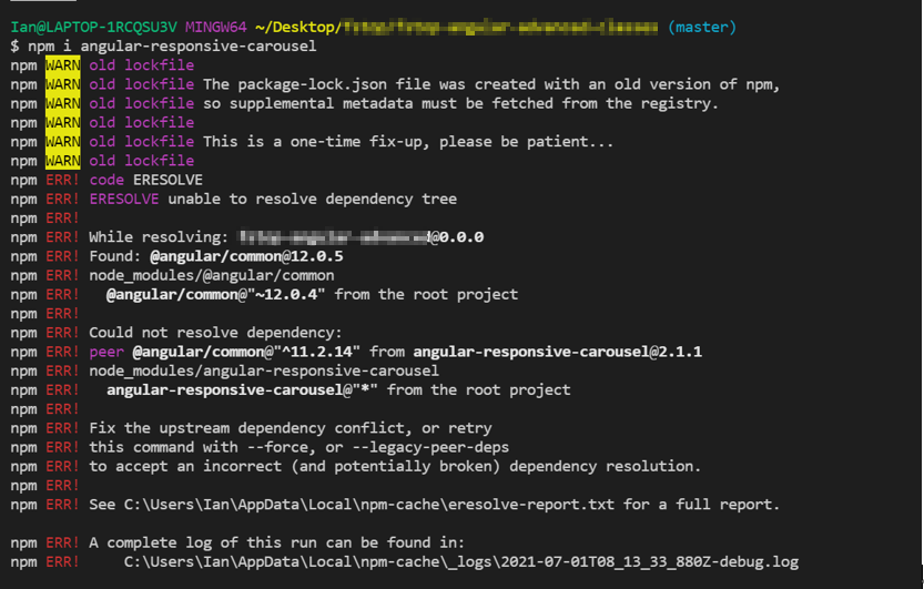 Angular 安裝 npm 套件錯誤